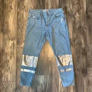 Topshop Moto W28 L28 jeans shinny silver petite